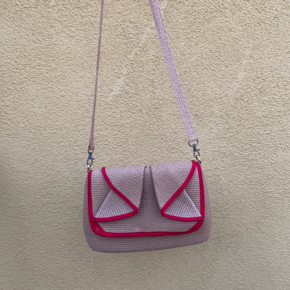 Straw Crossbody Purse with Red Detailing
